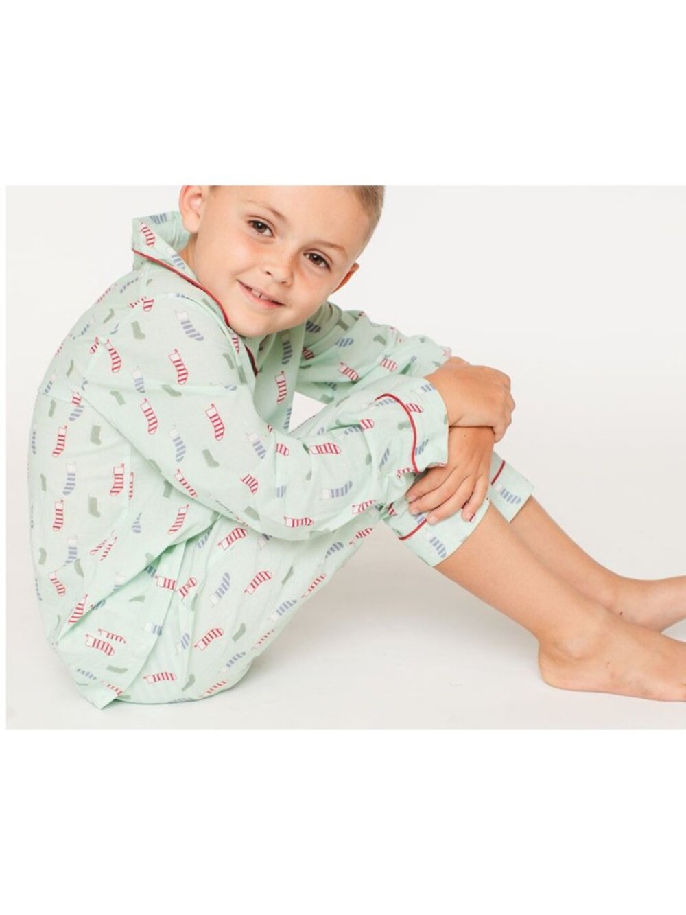 Dear Georgie Stockings 2 Piece Pajama Set Boys Size 10 - 11 Y Green Long Sleeve